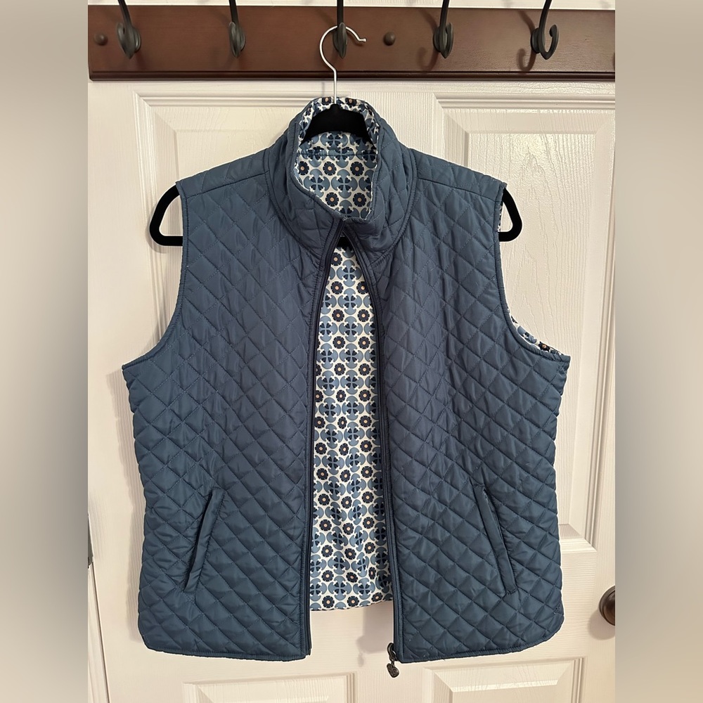 Reversible Puffer Insulation Vest Silver Pockets Zipper
